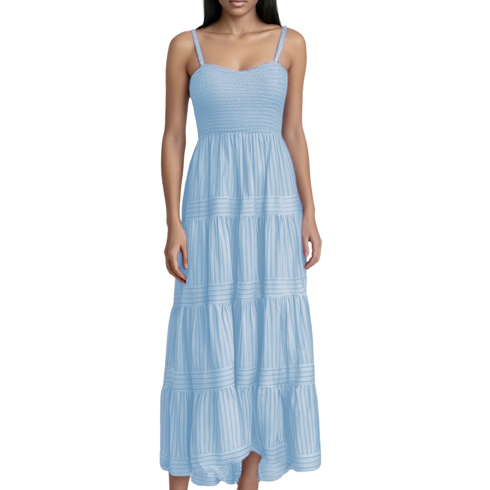 thumbnail image 2 of Vestido largo bohemio con tirantes a rayas para mujer - Vestido largo informal de verano para la playa, 2 of 5
